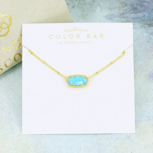 Kendra Scott Elisa Satellite Light Blue Kyocera Opal Necklace Gold Plated - Picture 1 of 6